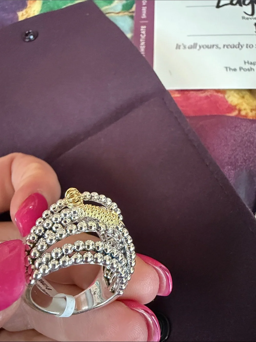 LAGOS S/S and 18kGold caviar icon element domed statement ring size 8 NWT!